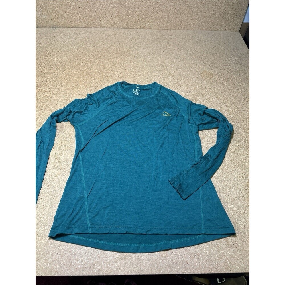 L.L.Bean Cresta Merino Wool Lightweight Base Layer Crew Top Men's L Teal F3